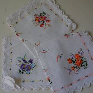 Vintage Set of 3 Cotton Handkerchief w/Floral Design Women/Kids 12" X 12" New
